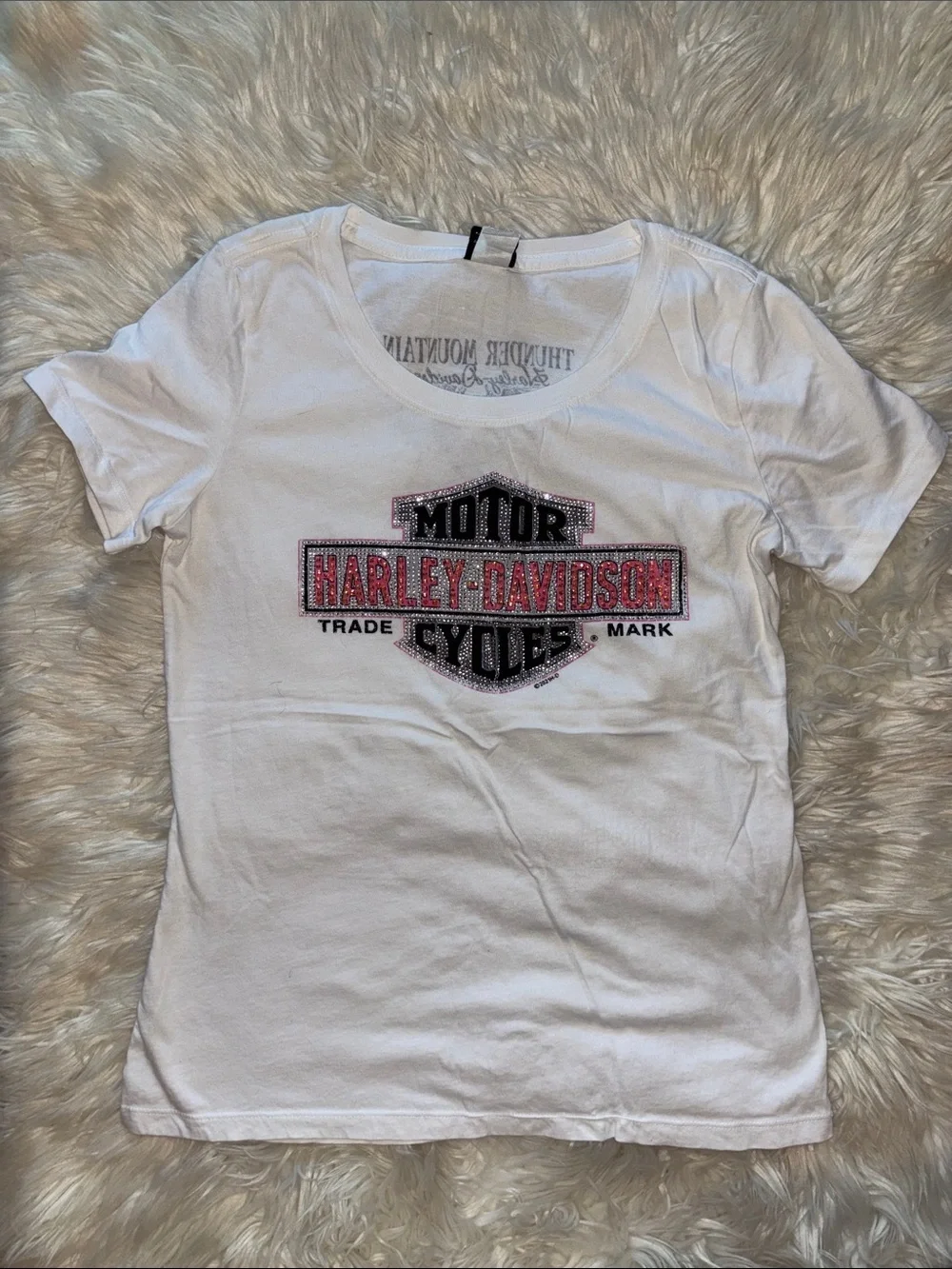 Harley-Davidson White Tee with Pink Glitter Logo